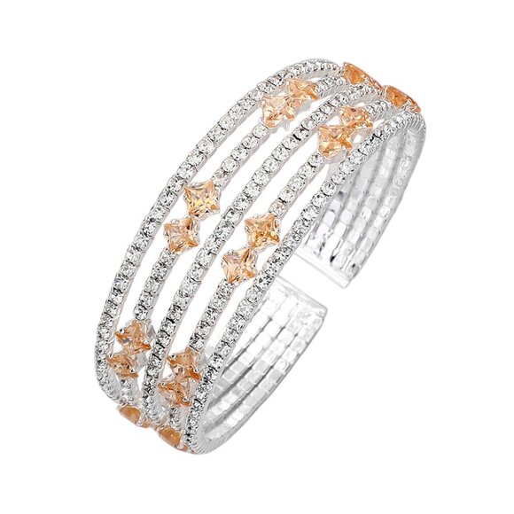 Tigerstars Light Topaz Square Cut CZ Stone Accented Evening Bracelet - Picture 1 of 1